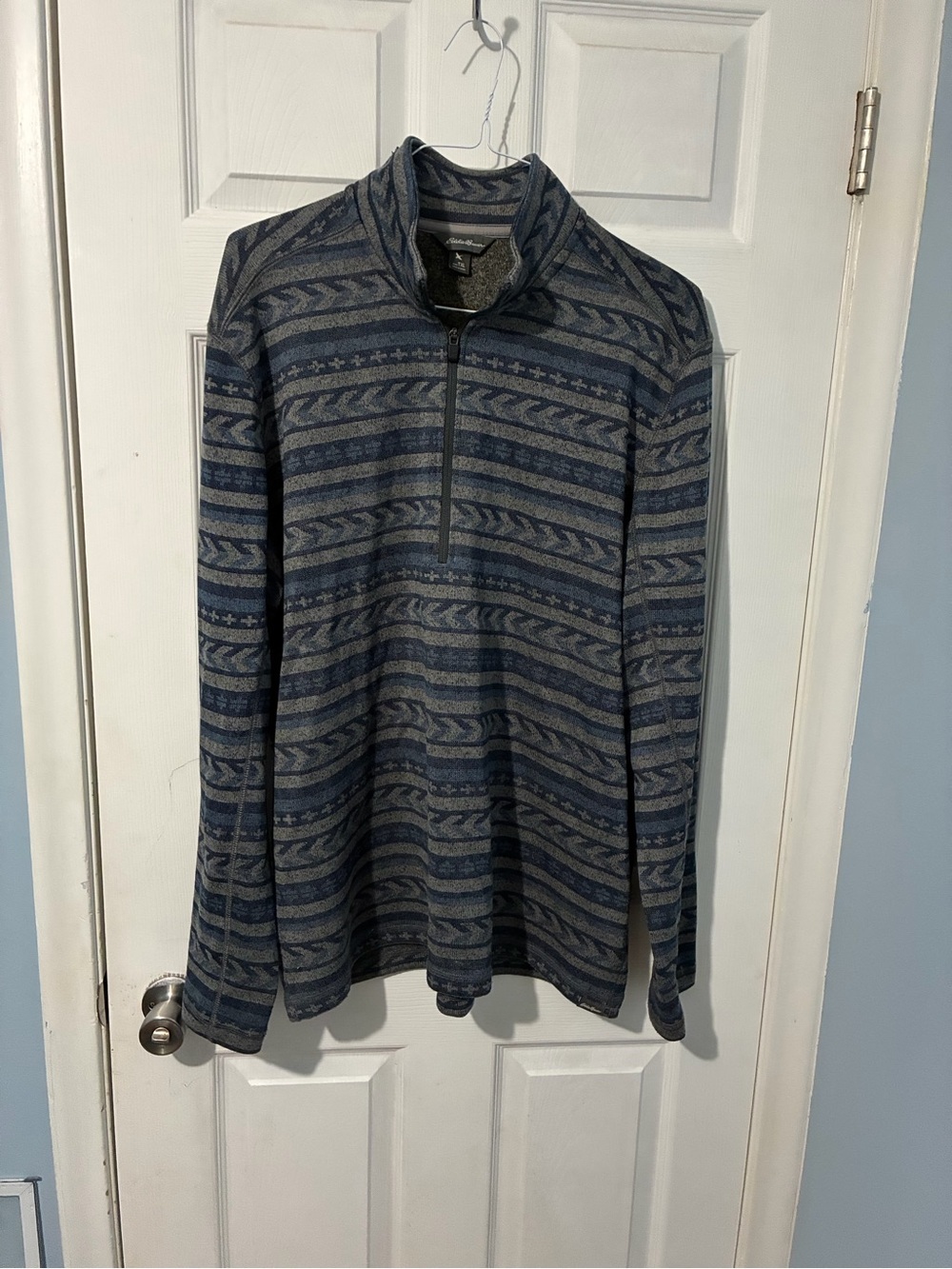 Eddie Bauer Navy and Gray Patterned Half-Zip Pullover